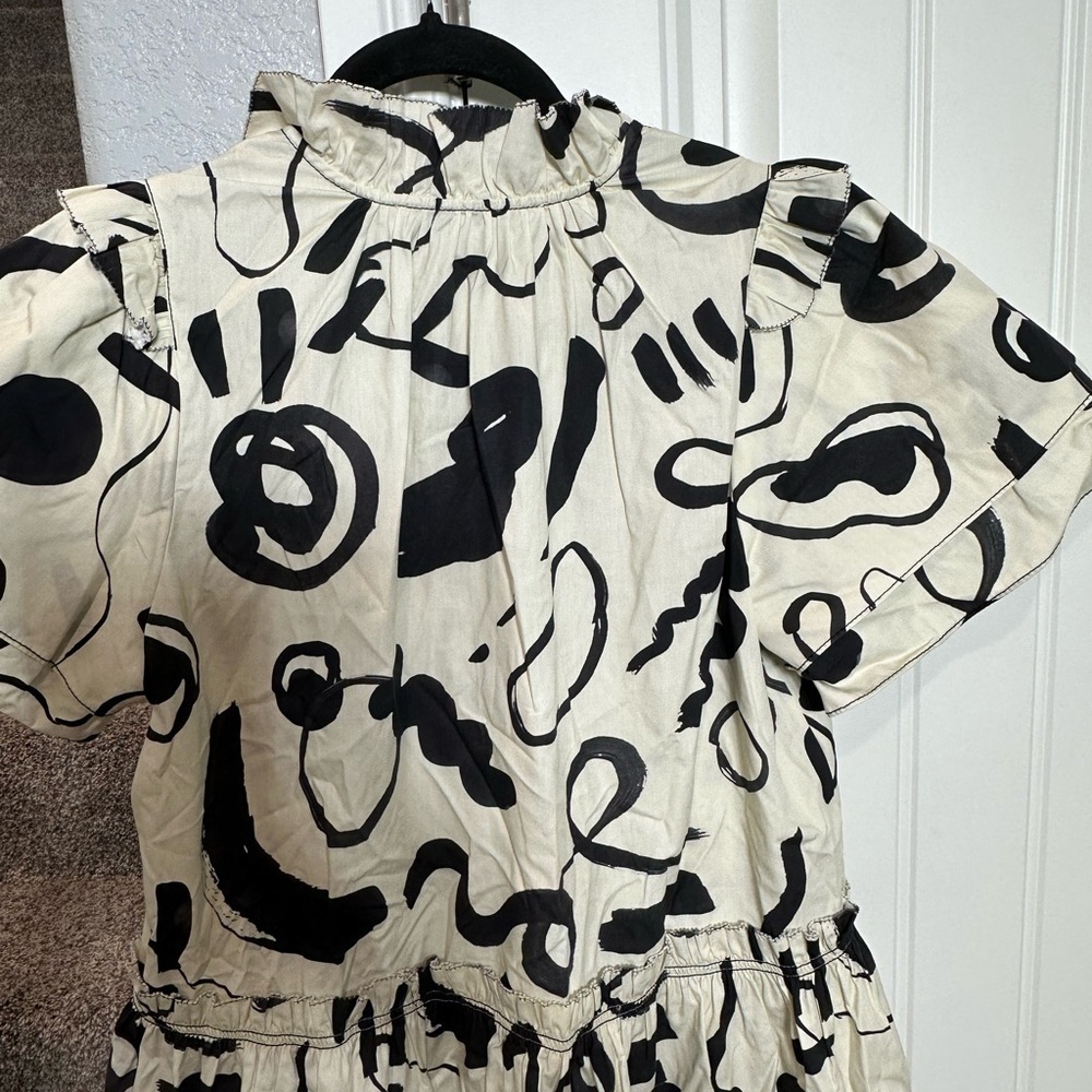 Hunter Bell Merritt Mini Dress Abstract Ink Line Cotton Ruffle - Picture 7 of 15